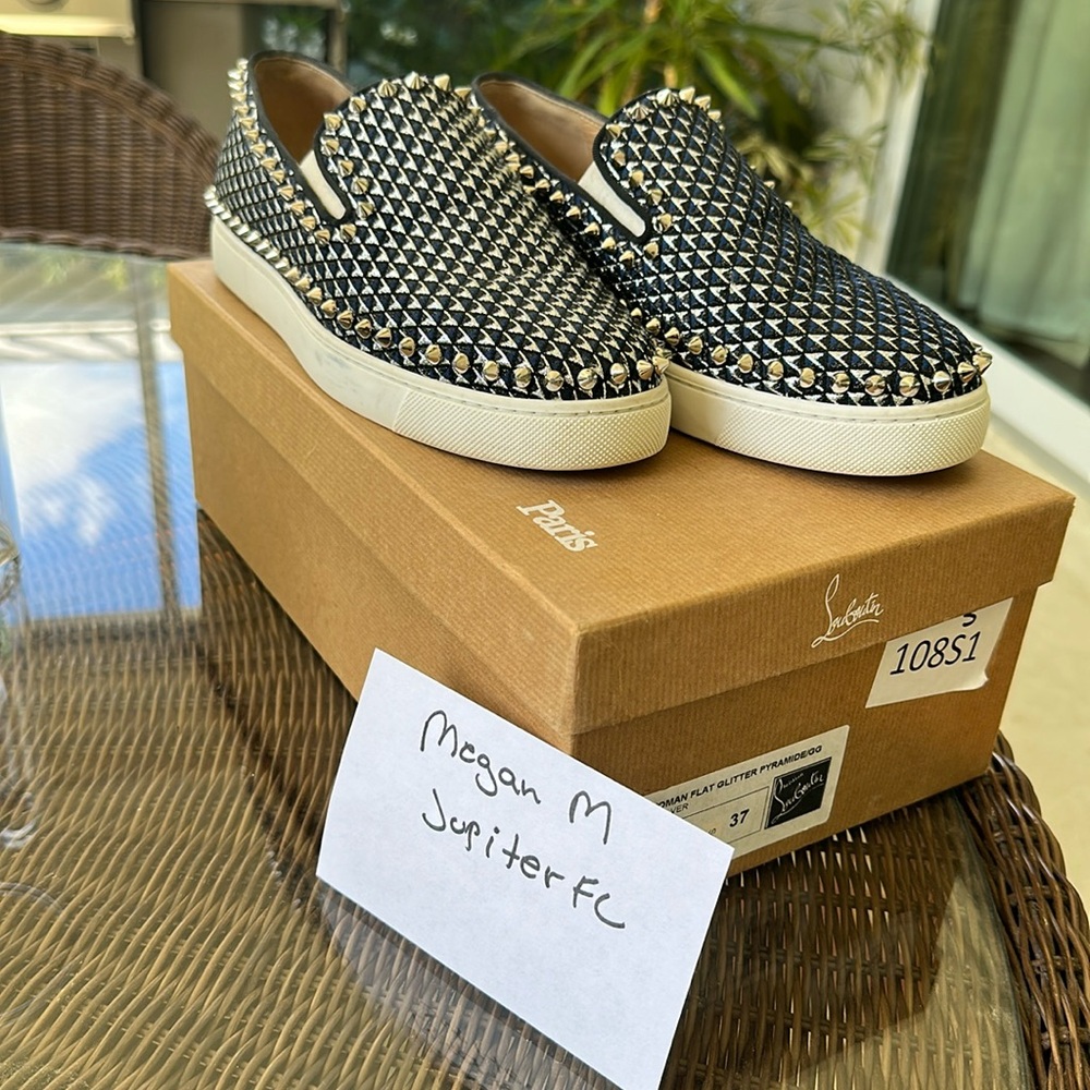 Christian Louboutin navy Pik Boat Navy/Silver size 37 in great condition